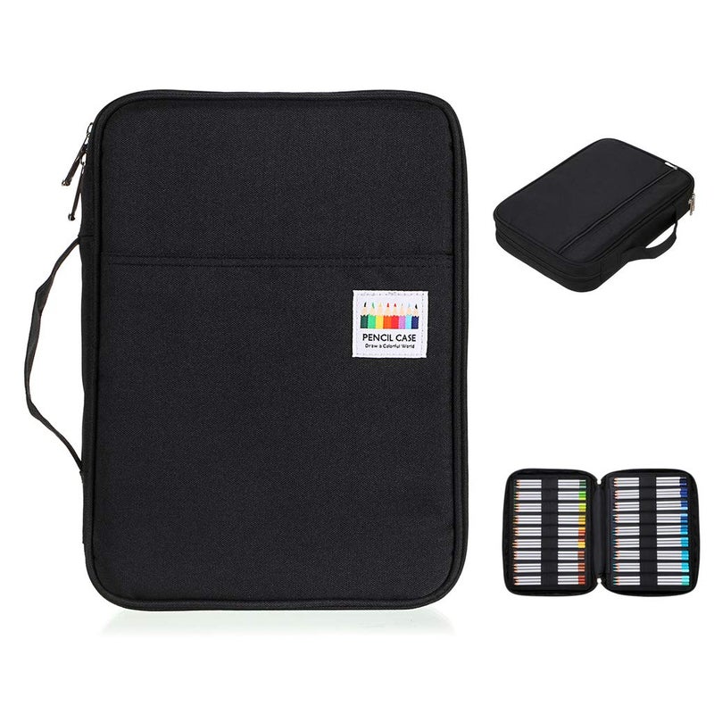 BTSKY Portable Colored Pencil Case - Colored Pencil Organizer Holds 166 Pencils or 112 Gel Pens Large Capacity Zippered Pencil Holder Gel pens (Black) - Image 2